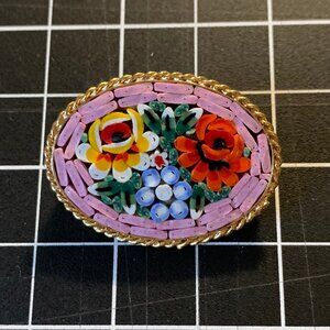 Vintage Italian Flower Mosaic Brooch